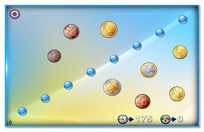 Click and play “Euros in a row", an interactive learning game.