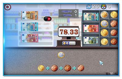 Click to use “Giving Change in Euros”, an interactive teaching tool.