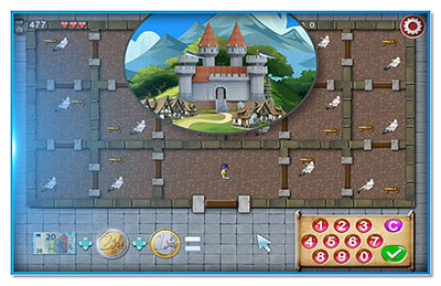 Click to play 'The Castle" : Free the castle from playful ghosts by solving euro addition and subtraction puzzles. Learning math has never been so spooky and fun!