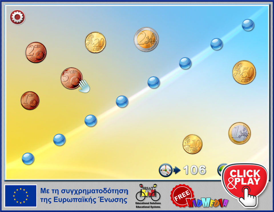 Click and play “Euros in a row", an interactive learning game.