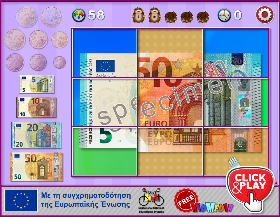 Click to play "Click and make the euro coins and notes"